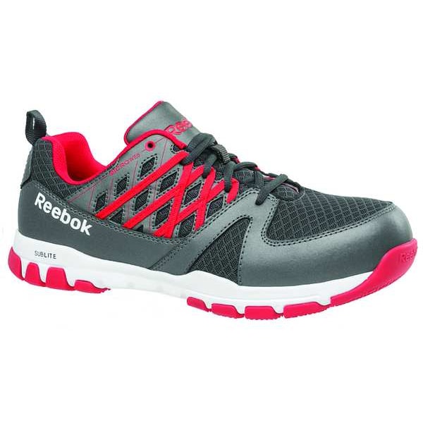 Reebok Men's Athletic Shoe, Steel Toe, Leather, Microfiber Upper, Rubber Outsole, Lace Up, Gray/Red, 14 W - RB4005
