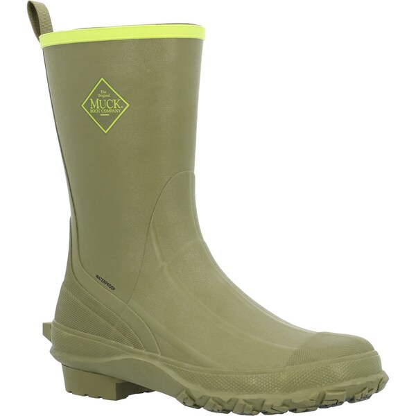 Muck Boot Co Men's Harvester Pull On Boot, Plain Toe Toe, 12 in Height, Olive and Lime, 6 - MRBMM300