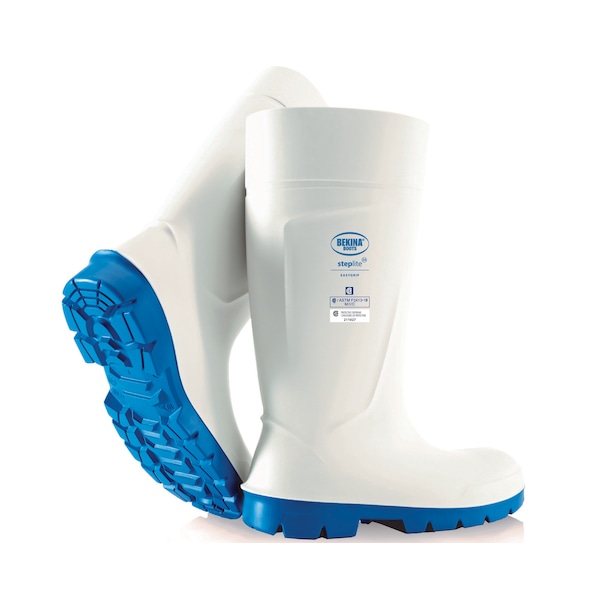 Bekina Steplite EasyGrip PU Boot, Steel Toecap, White-Blue, Size 7 - PAN3P/1053AZ517-07