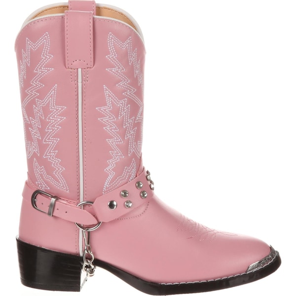 Durango Kids Western Boot, 9.5 D, Leather, 8 in H, Pink Bling - BT568