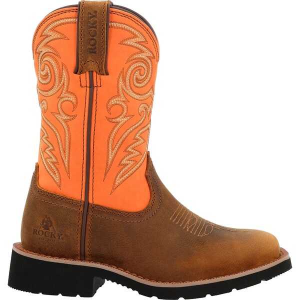 Rocky Youth Western Boot, 8.5 M, 8 in H, Brown and Orange - RKW0463C