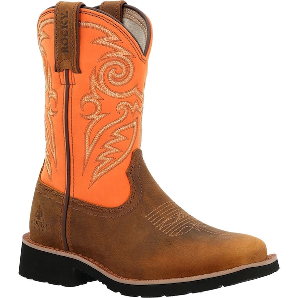 Rocky Youth Western Boot, 8.5 M, 8 in H, Brown and Orange - RKW0463C