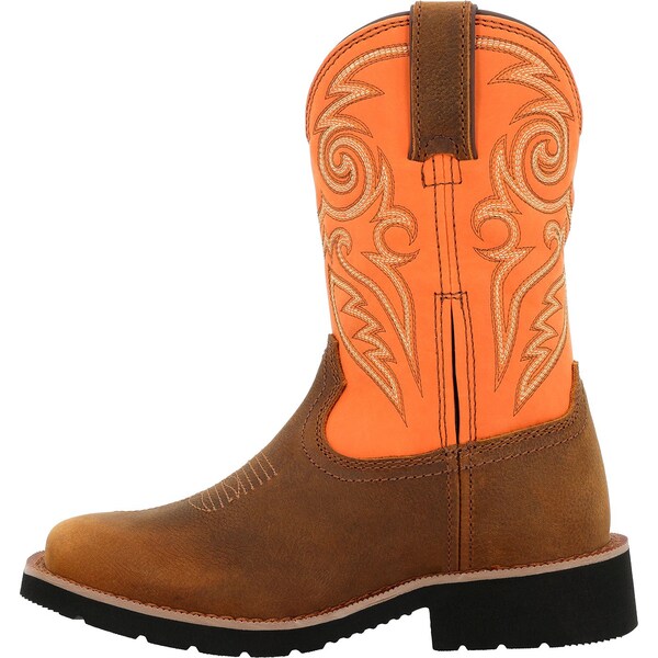 Rocky Youth Western Boot, 8.5 M, 8 in H, Brown and Orange - RKW0463C