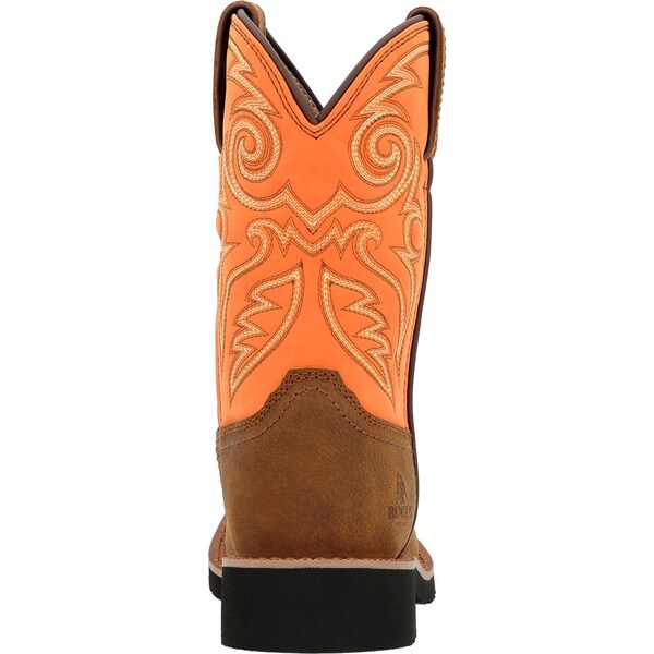 Rocky Youth Western Boot, 8.5 M, 8 in H, Brown and Orange - RKW0463C