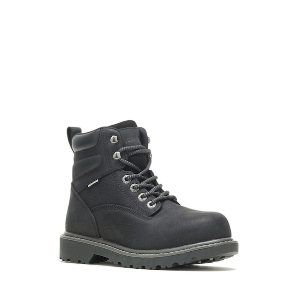 Wolverine Women's 6-Inch Work Boot, Steel Toe, Leather Upper, Rubber Outsole, Lace Up, Black, 6 1/2 W - W201153