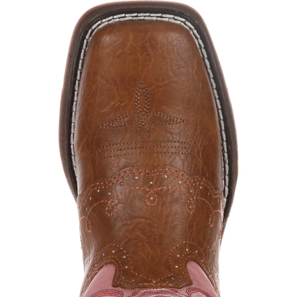 Durango Kids Western Boot, 3 M, Leather, 8 in H, Tan/Pink - BT287