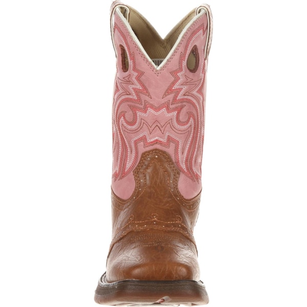 Durango Kids Western Boot, 3 M, Leather, 8 in H, Tan/Pink - BT287