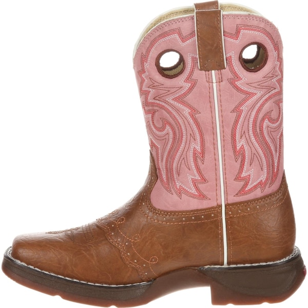 Durango Kids Western Boot, 3 M, Leather, 8 in H, Tan/Pink - BT287