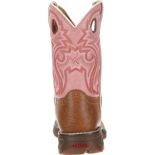 Durango Kids Western Boot, 3 M, Leather, 8 in H, Tan/Pink - BT287