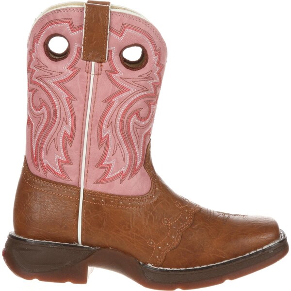 Durango Kids Western Boot, 3 M, Leather, 8 in H, Tan/Pink - BT287