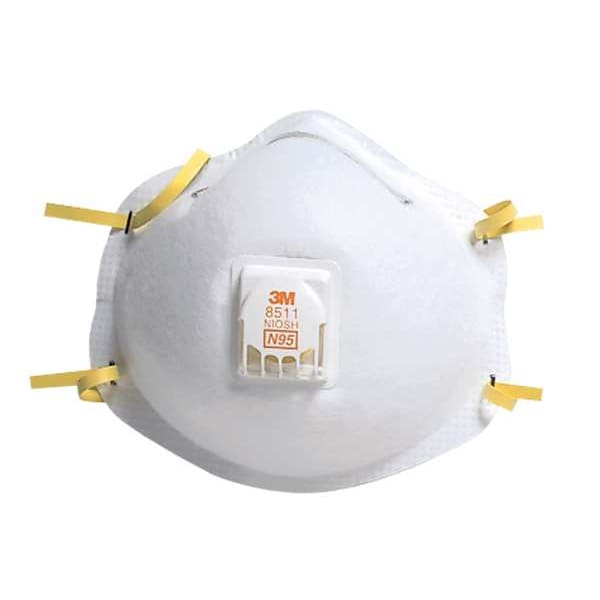 3M N95 Disposable Respirator, 8511, Cool Flow Exhalation Valve, Dual Headstrap, Nose Clip, Pack of 10 - 8511