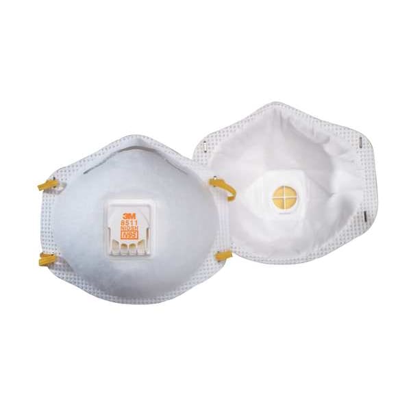 3M N95 Disposable Respirator, 8511, Cool Flow Exhalation Valve, Dual Headstrap, Nose Clip, Pack of 10 - 8511