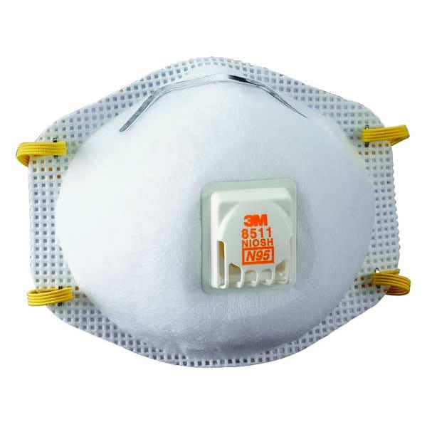 3M N95 Disposable Respirator, 8511, Cool Flow Exhalation Valve, Dual Headstrap, Nose Clip, Pack of 10 - 8511