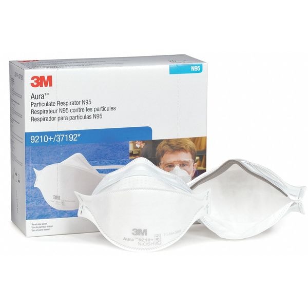 3M Disposable Respirator, N95, Flat-Fold, Single, Non-Adjustable, Metal Nose Clip, M - 9210+
