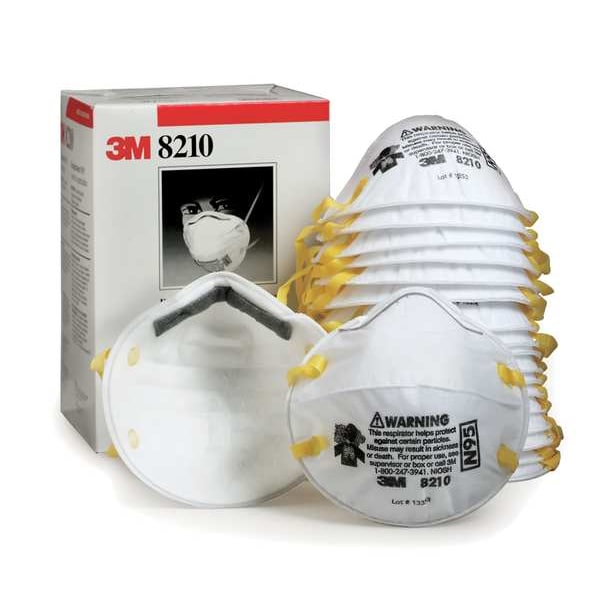 3M N95 Disposable Respirator, 8210, Dual Headstrap, Particulate Respirator, Nose Clip, Pack of 20 - 8210