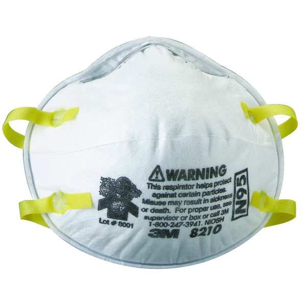 3M N95 Disposable Respirator, 8210, Dual Headstrap, Particulate Respirator, Nose Clip, Pack of 20 - 8210