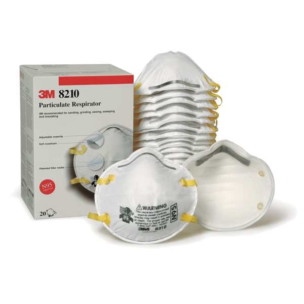 3M N95 Disposable Respirator, 8210, Dual Headstrap, Particulate Respirator, Nose Clip, Pack of 20 - 8210