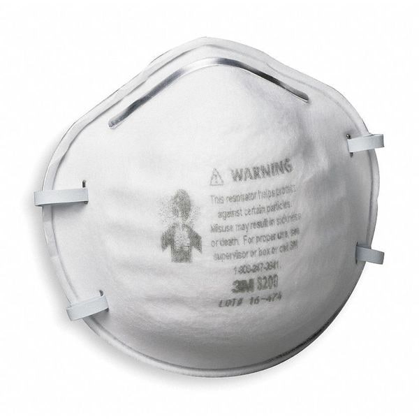 3M N95 Disposable Respirator, 8200, Dual Headstrap, Polyisoprene Strap, Nose Clip, White, Pack of 20 - 8200