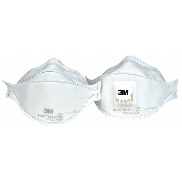 3M Disposable Respirator, N95, Flat-Fold, Single, Non-Adjustable, Metal Nose Clip, M - 9211+
