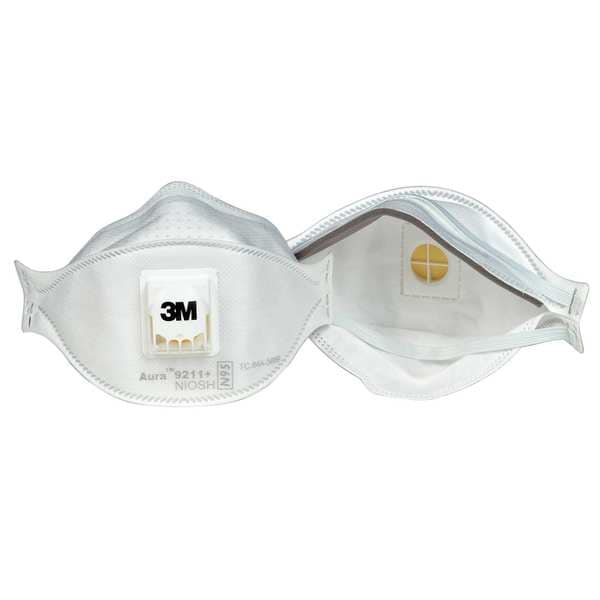 3M Disposable Respirator, N95, Flat-Fold, Single, Non-Adjustable, Metal Nose Clip, M - 9211+