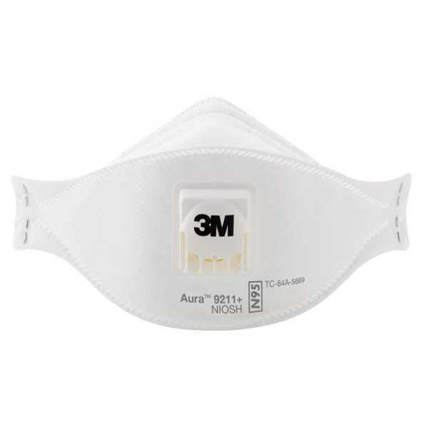 3M Disposable Respirator, N95, Flat-Fold, Single, Non-Adjustable, Metal Nose Clip, M - 9211+