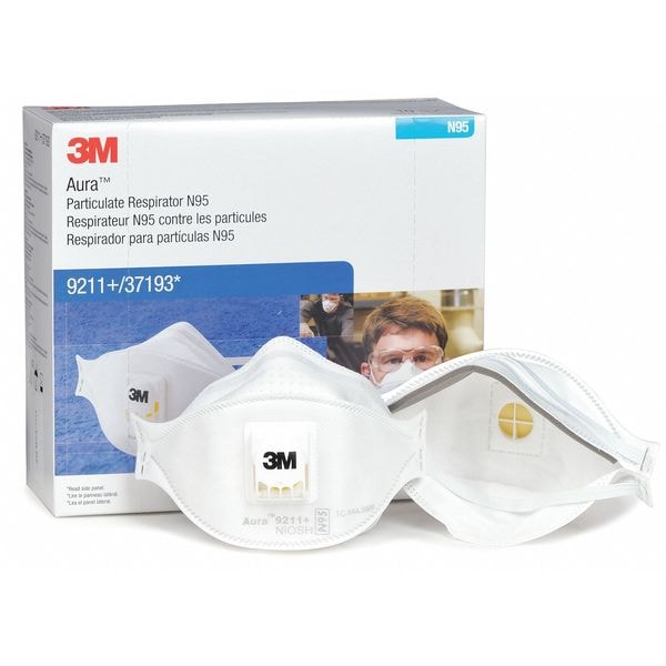 3M Disposable Respirator, N95, Flat-Fold, Single, Non-Adjustable, Metal Nose Clip, M - 9211+
