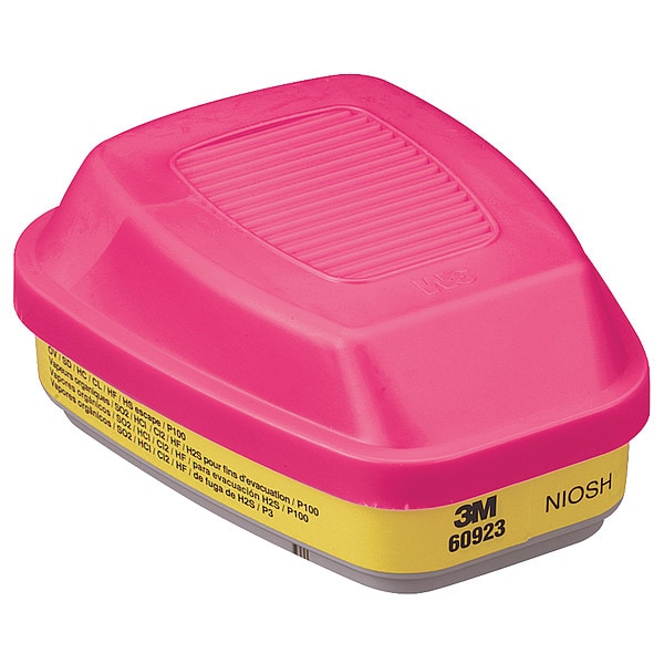 3M Combination Cartridge/Filter, Acid Gas (AG)/Organic Vapor (OV)/P100, Bayonet, Magenta/Yellow, 2 Pack - 60923