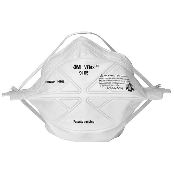 3M Disposable Respirator, N95, Flat-Fold, Dual, Non-Adjustable, Metal Nose Clip, Universal - 9105