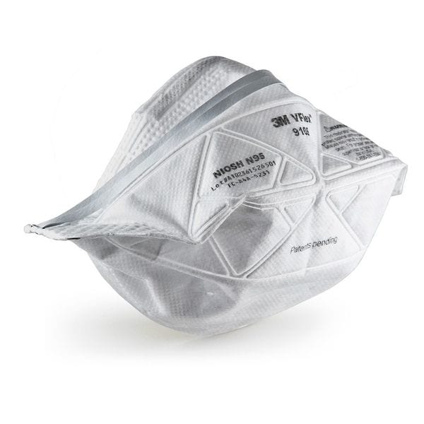 3M Disposable Respirator, N95, Flat-Fold, Dual, Non-Adjustable, Metal Nose Clip, Universal - 9105