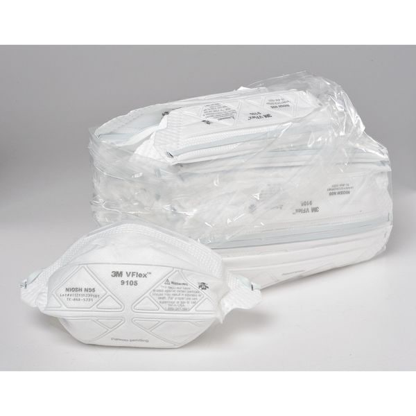 3M Disposable Respirator, N95, Flat-Fold, Dual, Non-Adjustable, Metal Nose Clip, Universal - 9105