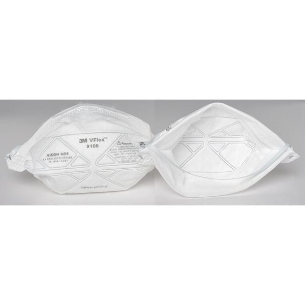 3M Disposable Respirator, N95, Flat-Fold, Dual, Non-Adjustable, Metal Nose Clip, Universal - 9105
