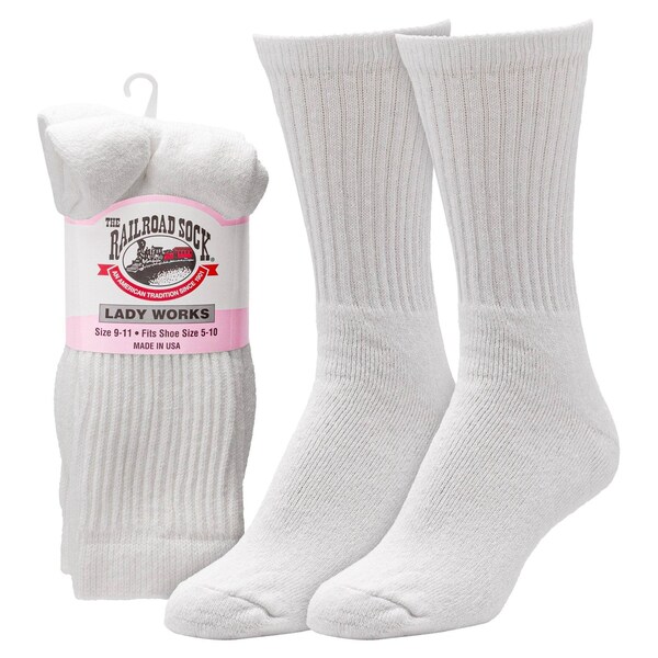 Railroad Sock Women's Crew Socks, Size 5-10, White, 3PK - 631