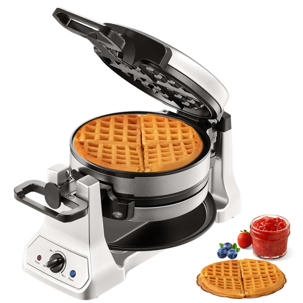 VEVOR 2-Layer Waffle Maker, 2 Pieces per Batch, 1400W Round Waffle Iron, Non-Stick Waffle Baker Machine with 122-572℉ / 50-300℃ Temp Range Teflon-Coated Baking Pans Stainless Steel Body, 120V - YXHFBJHFBFG24Y52WV1