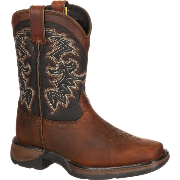 Durango Kids Western Boot, 1.5 M, Leather, 8 in H, Tan Black - DWBT049