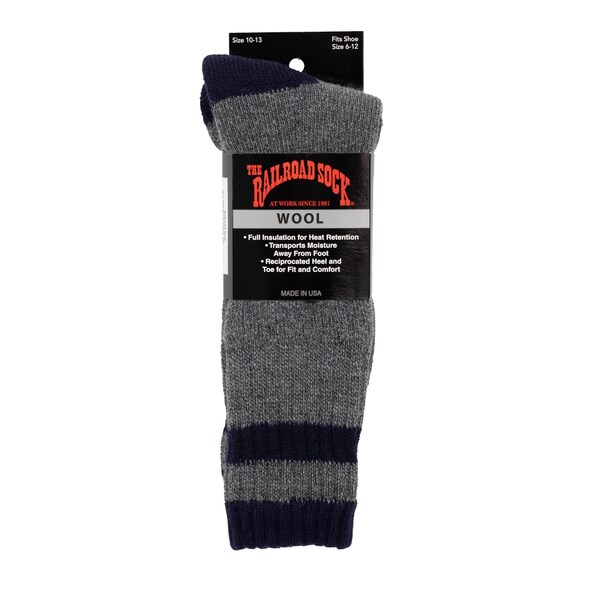 Railroad Sock Outdoor Wool Boot Socks, Size 6-12 M, Grey/Navy, 1PR - 2962 NV