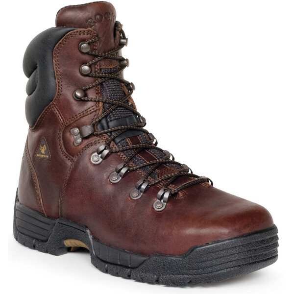 Rocky Men's Waterproof Work Boots, 10 M, Steel Toe, 8 in H, Dark Brown, FQ0006115 - FQ0006115