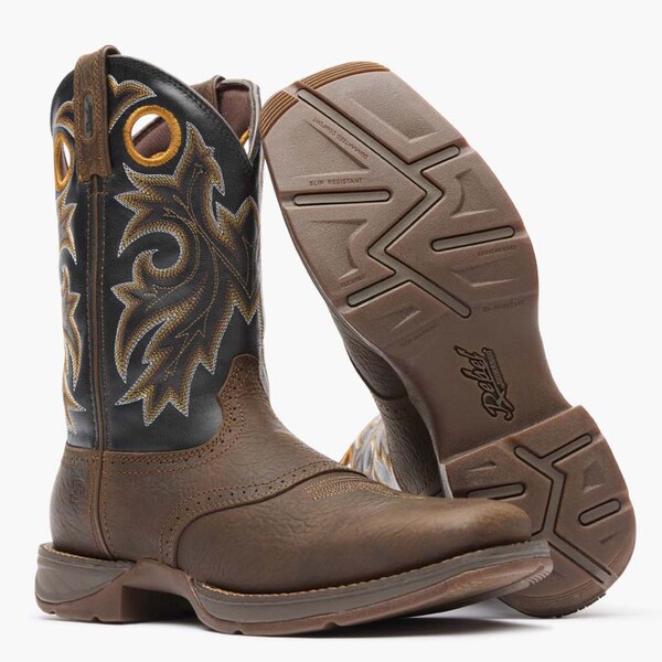 Durango Men's Western Boot, 8.5 W, Leather, 11 in H, Tobacco Leaf and Black - DDB0499