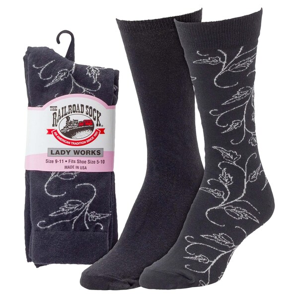 Railroad Sock Women's Dress Crew Socks, Size 5-10, Black/Grey/Navy/Print, 2PK - 643