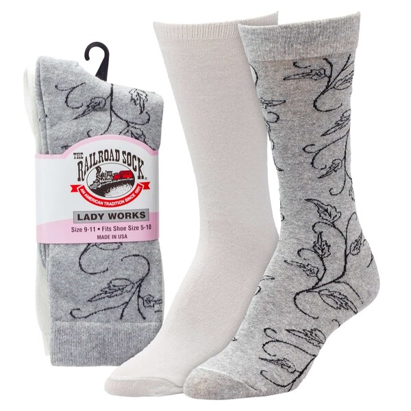Railroad Sock Women's Dress Crew Socks, Size 5-10, Black/Grey/Navy/Print, 2PK - 643