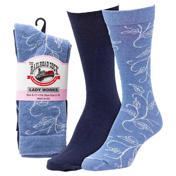 Railroad Sock Women's Dress Crew Socks, Size 5-10, Black/Grey/Navy/Print, 2PK - 643