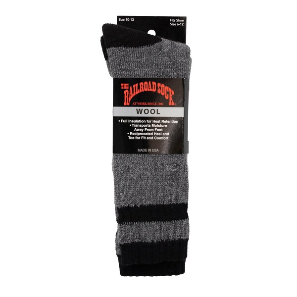 Railroad Sock Outdoor Wool Boot Socks, Size 6-12 M, Grey/Black, 1PR - 2962 BK