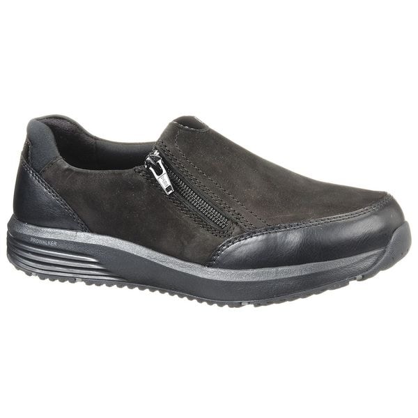 Rockport Works Women's Loafer Shoe, Steel Toe, Leather Upper, Rubber Outsole, Slip On, Black, 10 W - RK500