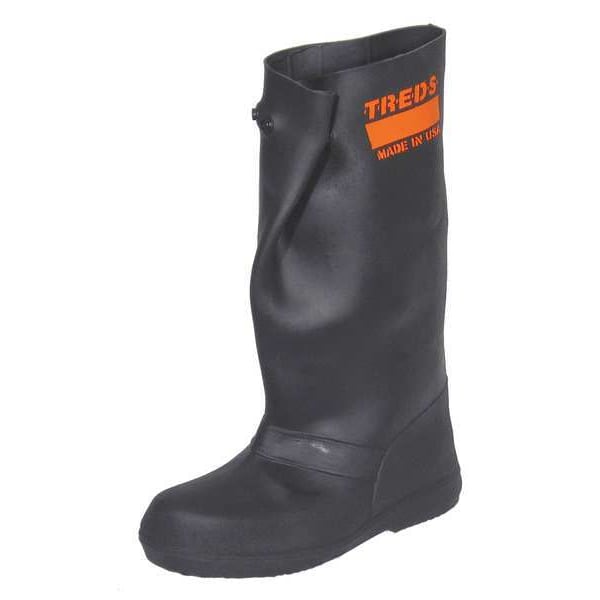 Treds Overboots Overboots, Plain Toe, Rubber, 17 in Height, Snap Tab Closure, Block-Tread Sole, Black, S - 17850