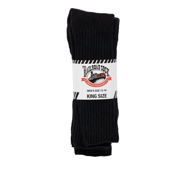 Railroad Sock Men's King Size Crew Socks, Size 12-15 M, Black, 2PK - 6052K
