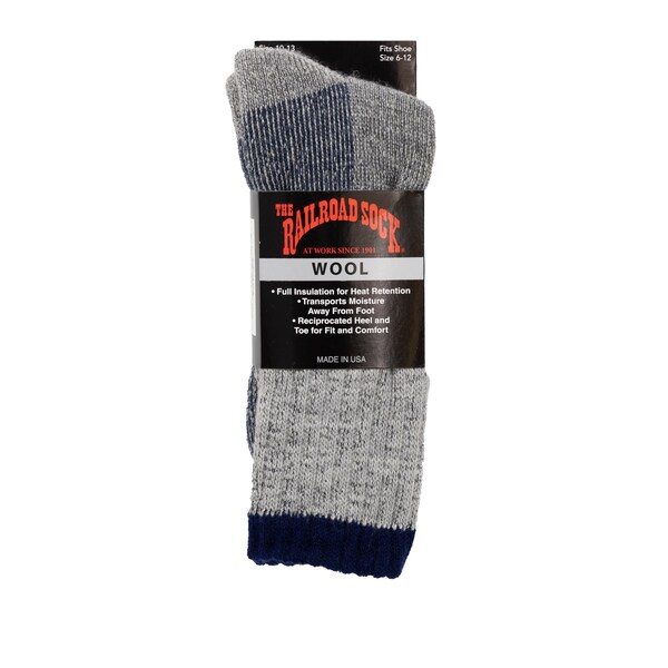 Railroad Sock Men's Wool Single-Stripe Boot Socks, Size 6-12 M, Grey/Navy, 1PR - 2964 NV