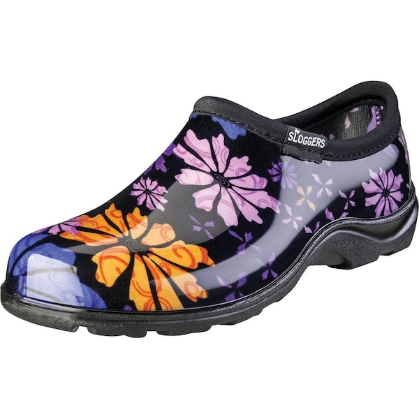 Sloggers Women's Size 9 Black with Flower Design Garden Shoe - 5116FP09
