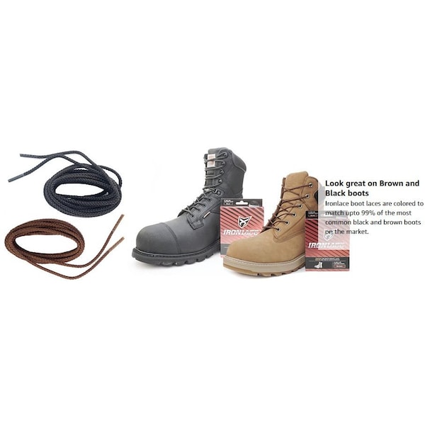 Ironlace IRONLACE Unbreakable Round Bootlaces - Black, Waterproof & Fire Resistant Shoe Laces 33" - 30001