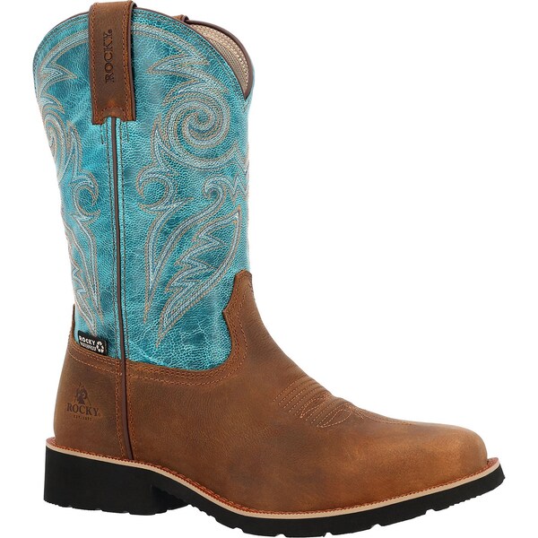 Rocky Men's Western Boot, 9.5 M, 12 in H, Brown and Robin Blue - RKW0441