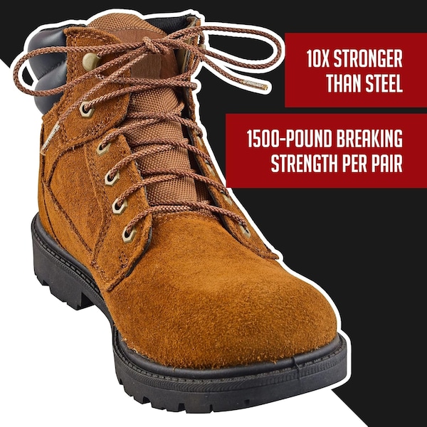 Ironlace Unbreakable Round Bootlaces - Indestructible, Waterproof & Fire Resistant Brown Shoe Laces 96" - 30014