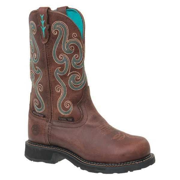 Justin Original Workboots Women's Western Boot, 8 B, Steel Toe, 11 in H, Brown, WKL9991 - GY9991